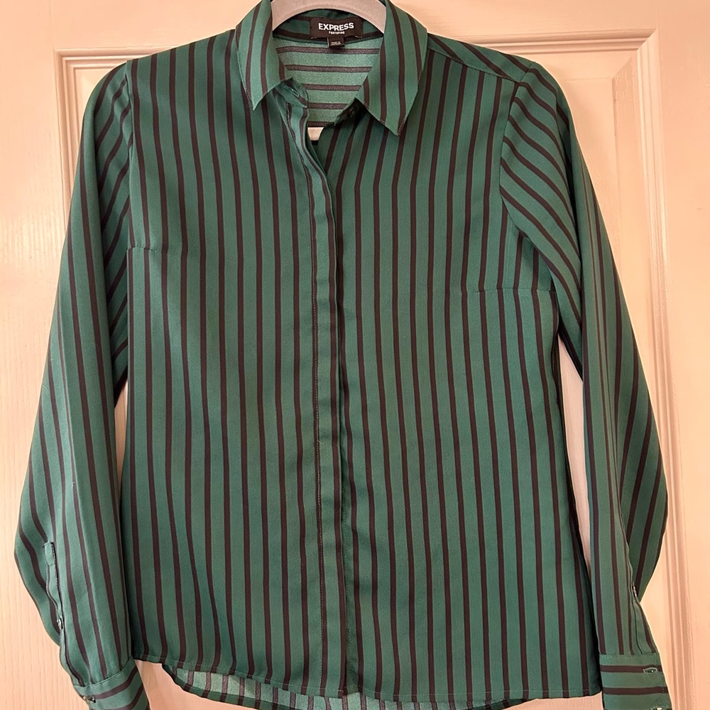 Express Portifino XXS Green and Black Striped Blouse
